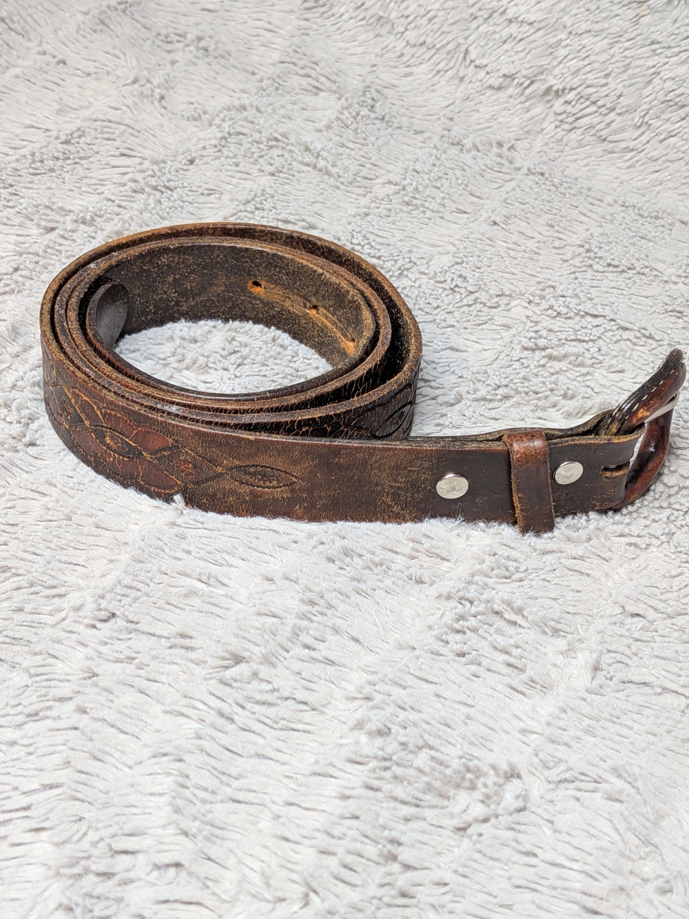 Men's Brown Leather Belt with Decorative Stitching